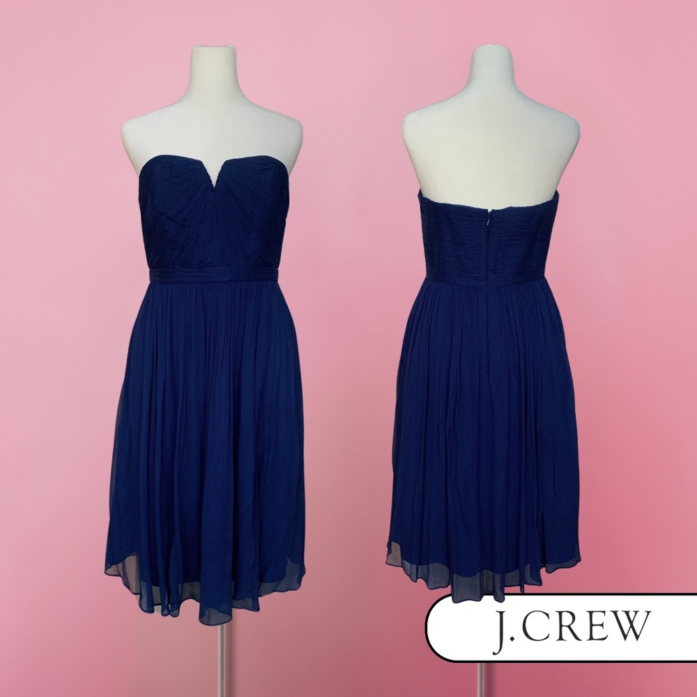 J Crew Nadia Strapless Bridesmaid Dress in Midnight - Size 4 Short Chiffon Navy